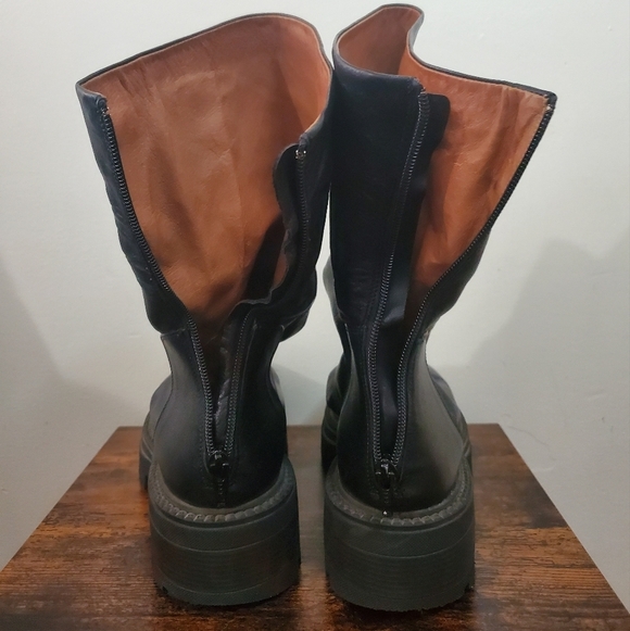 Free People Chunky Emma Platform Ruched Black Leather Boots Size 41 - Picture 10 of 16